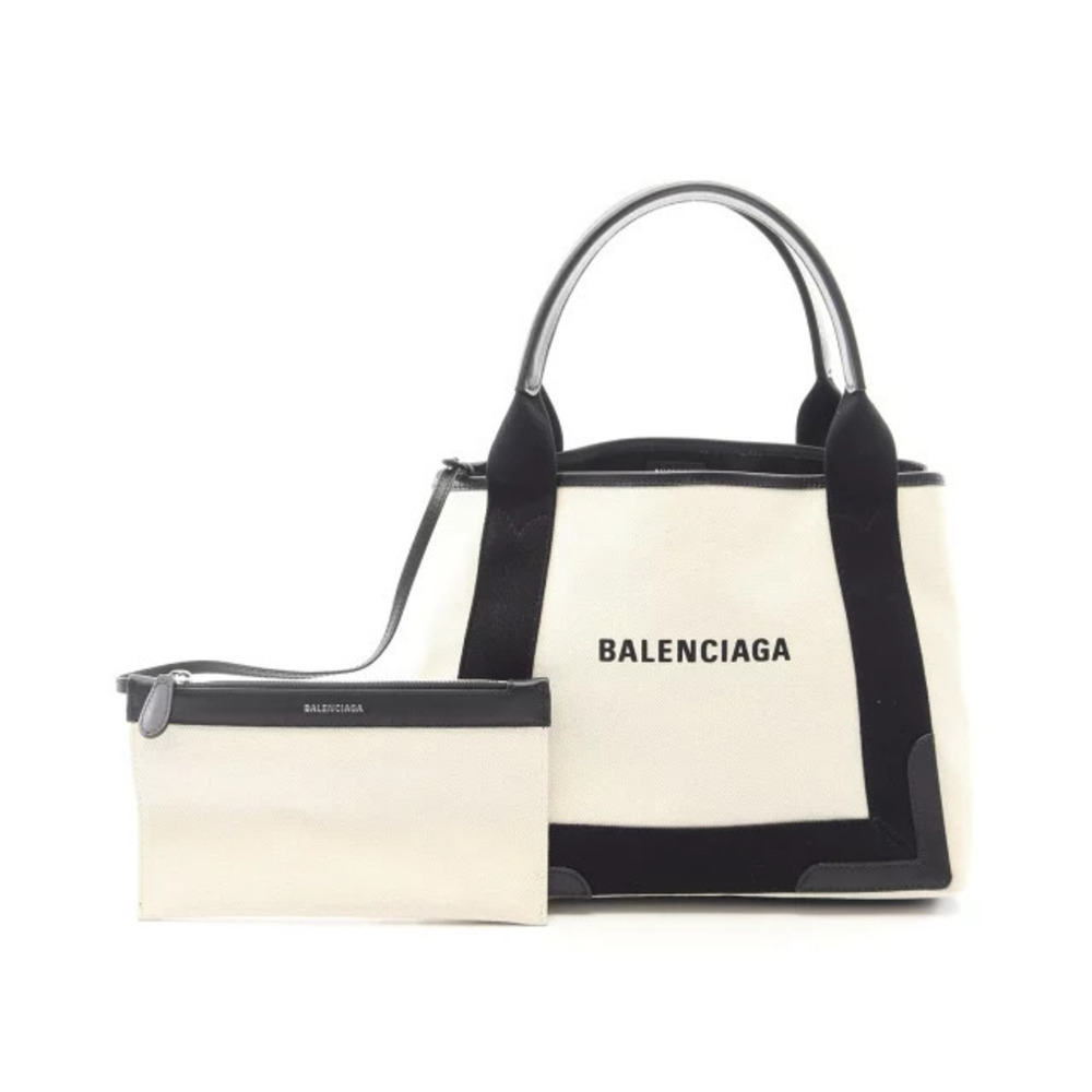 Balenciaga Navy Blue CABAS Tote Bag Canvas Leather Ivory White Black